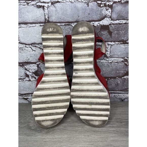 Bournazos Athens Red Suede Leather Ankle Strap Wedge Sandals Women Sz 39EU/8.5US - Picture 14 of 16